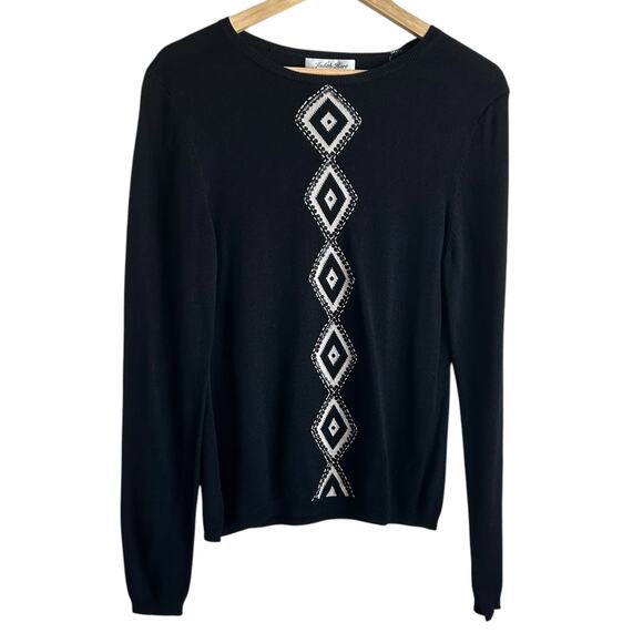 VTG Judith Hart Women Silk Blend Sweater LP Black Sequins Geometric Mature Boho‎ - Picture 1 of 7